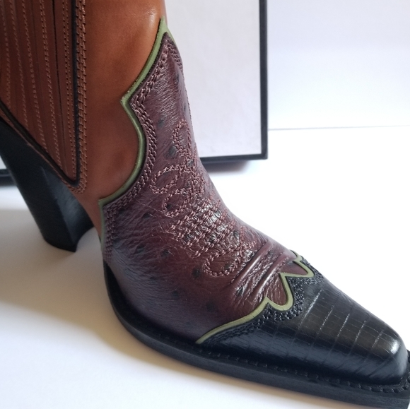 Dsquared2 Embroidered Pointed Toe Western Leather Boots Size 38 Brown Bl… - Picture 9 of 11